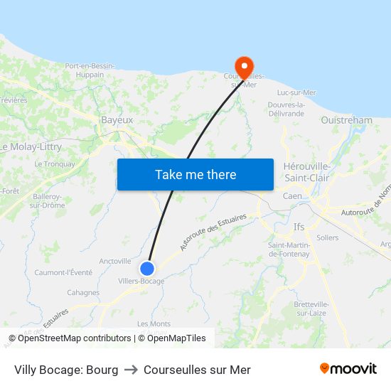 Villy Bocage: Bourg to Courseulles sur Mer map
