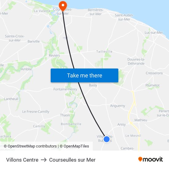 Villons Centre to Courseulles sur Mer map