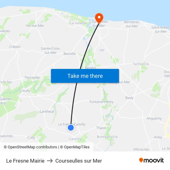 Le Fresne Mairie to Courseulles sur Mer map