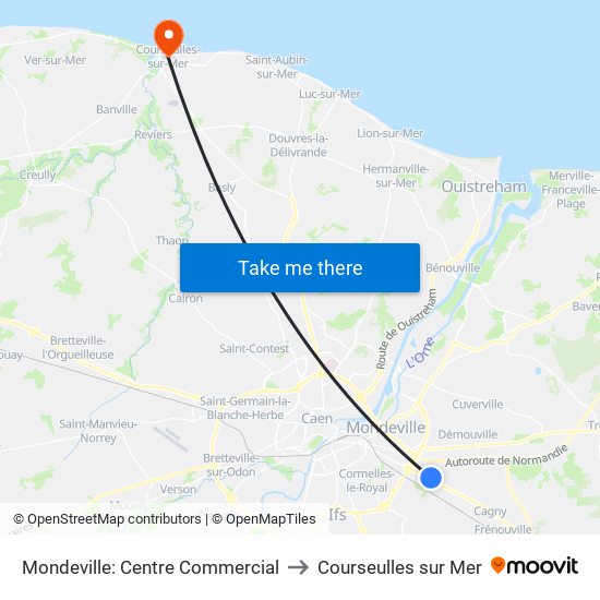 Mondeville: Centre Commercial to Courseulles sur Mer map