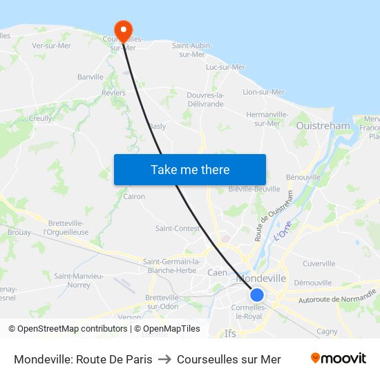 Mondeville: Route De Paris to Courseulles sur Mer map