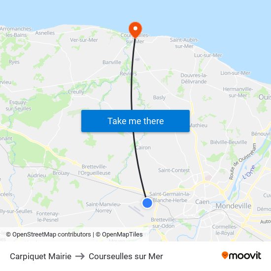 Carpiquet Mairie to Courseulles sur Mer map