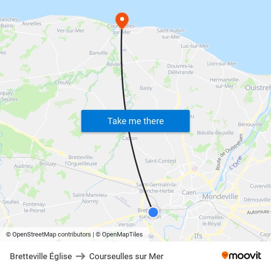 Bretteville Église to Courseulles sur Mer map