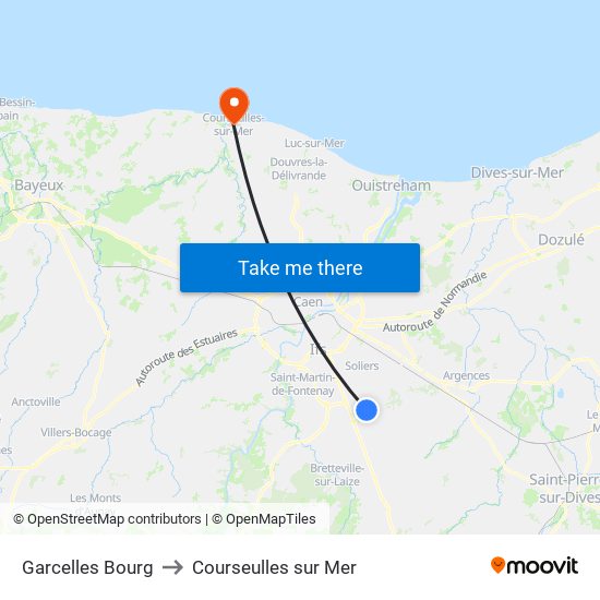 Garcelles Bourg to Courseulles sur Mer map