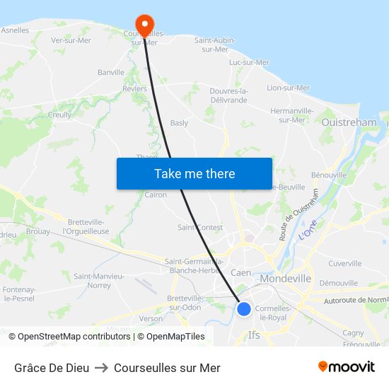 Grâce De Dieu to Courseulles sur Mer map
