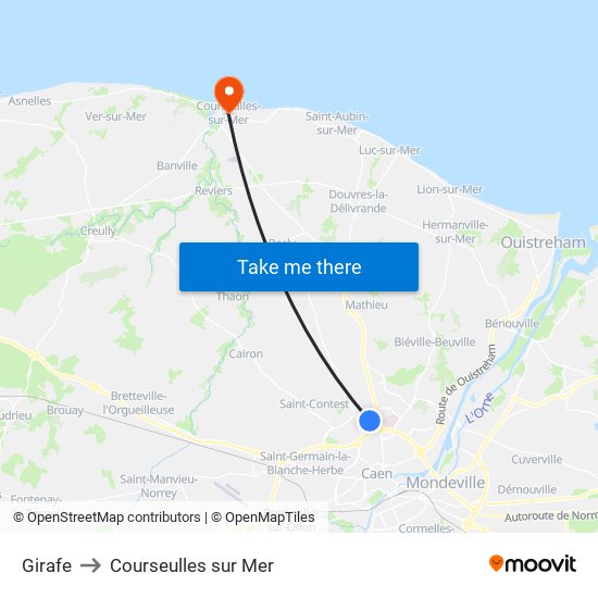 Girafe to Courseulles sur Mer map