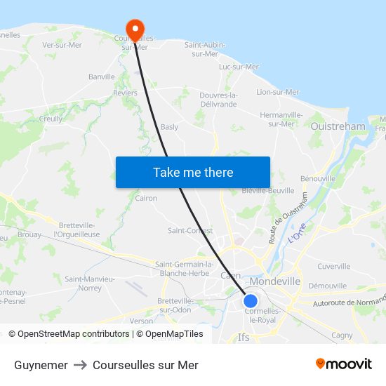 Guynemer to Courseulles sur Mer map