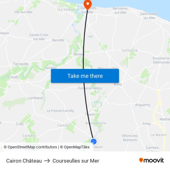 Cairon Château to Courseulles sur Mer map
