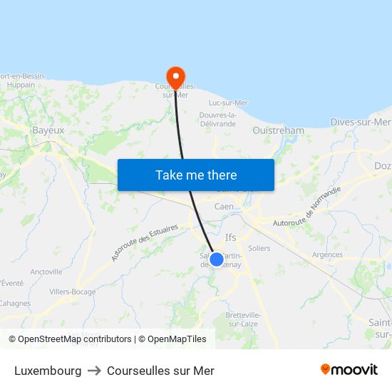Luxembourg to Courseulles sur Mer map