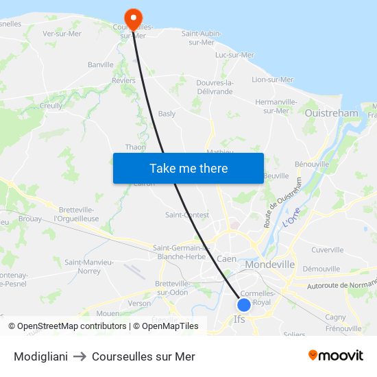 Modigliani to Courseulles sur Mer map