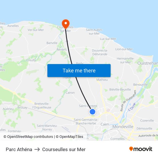 Parc Athéna to Courseulles sur Mer map