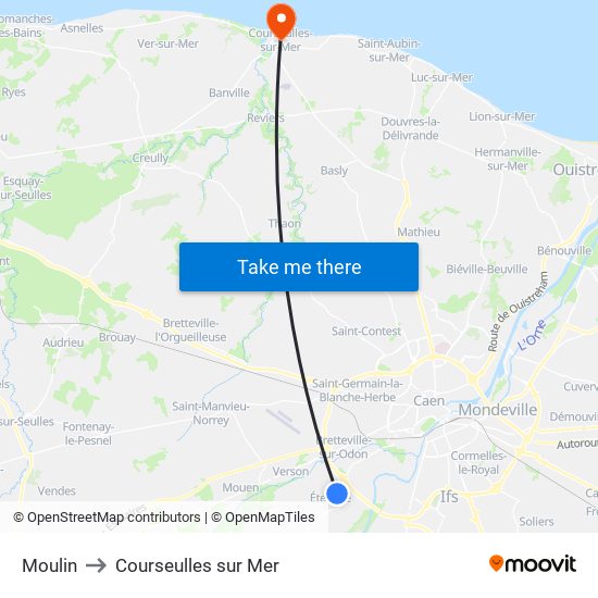 Moulin to Courseulles sur Mer map