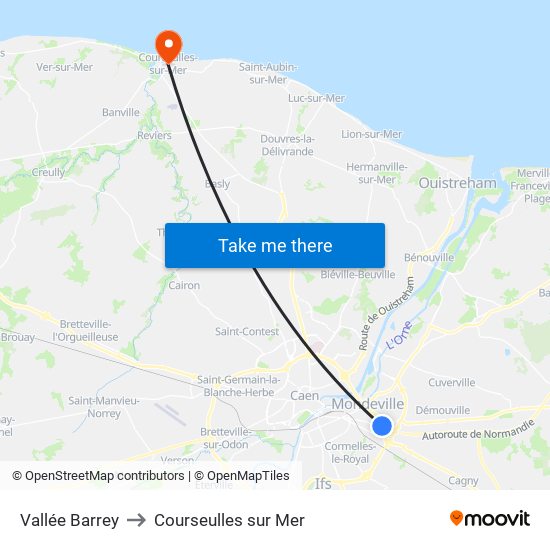 Vallée Barrey to Courseulles sur Mer map