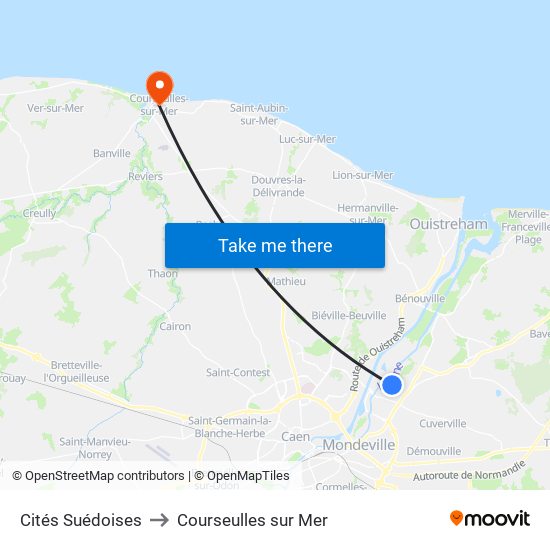 Cités Suédoises to Courseulles sur Mer map