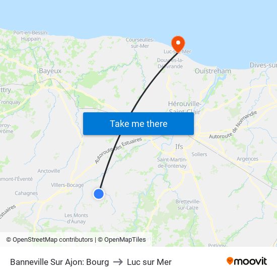 Banneville Sur Ajon: Bourg to Luc sur Mer map