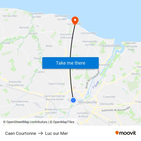 Caen Courtonne to Luc sur Mer map