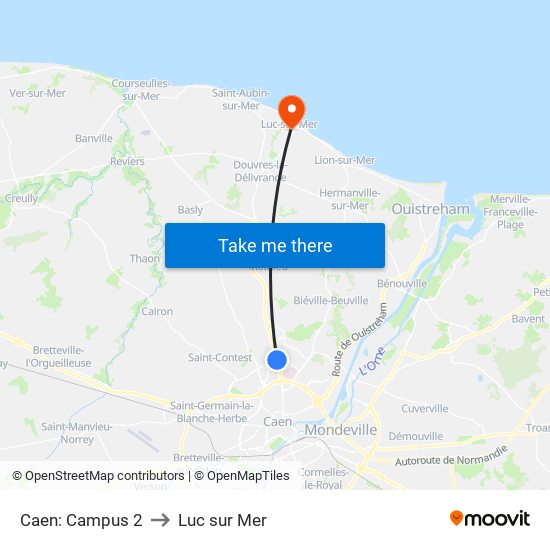 Caen: Campus 2 to Luc sur Mer map