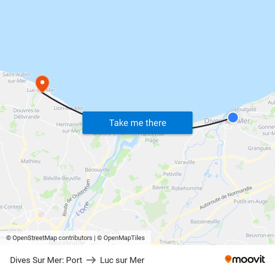 Dives Sur Mer: Port to Luc sur Mer map