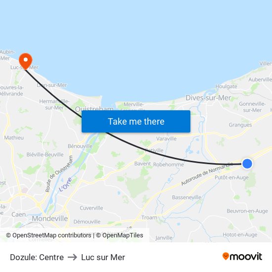 Dozule: Centre to Luc sur Mer map