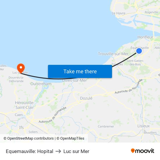 Equemauville: Hopital to Luc sur Mer map