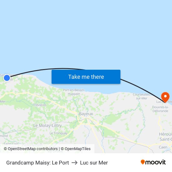 Grandcamp Maisy: Le Port to Luc sur Mer map