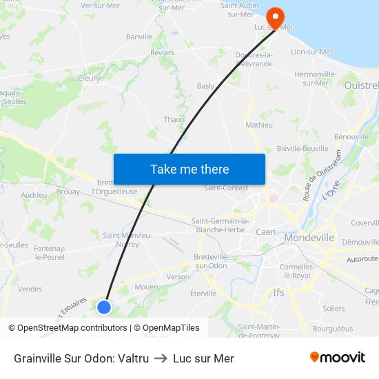 Grainville Sur Odon: Valtru to Luc sur Mer map