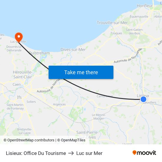 Lisieux: Office Du Tourisme to Luc sur Mer map