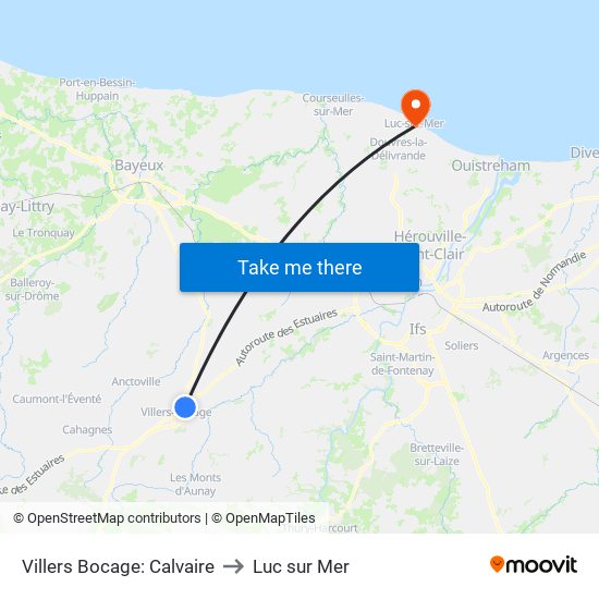 Villers Bocage: Calvaire to Luc sur Mer map