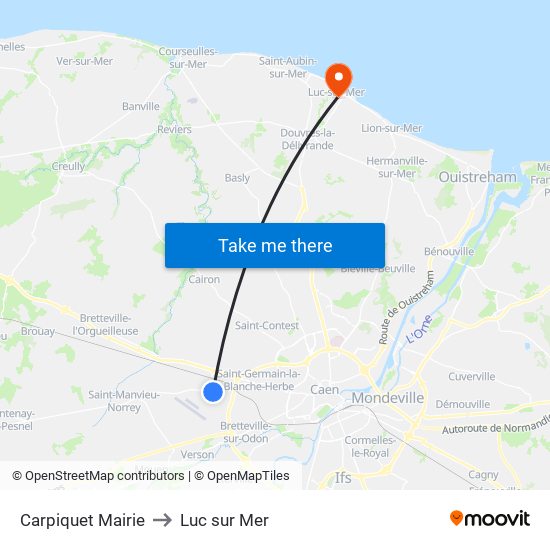 Carpiquet Mairie to Luc sur Mer map