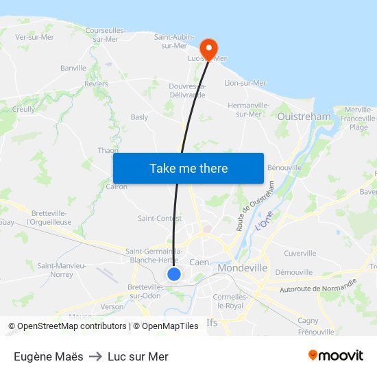 Eugène Maës to Luc sur Mer map