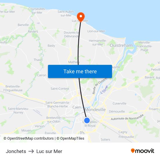 Jonchets to Luc sur Mer map