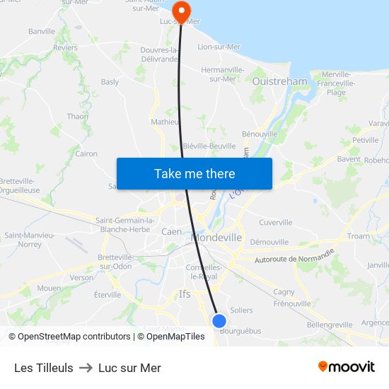 Les Tilleuls to Luc sur Mer map