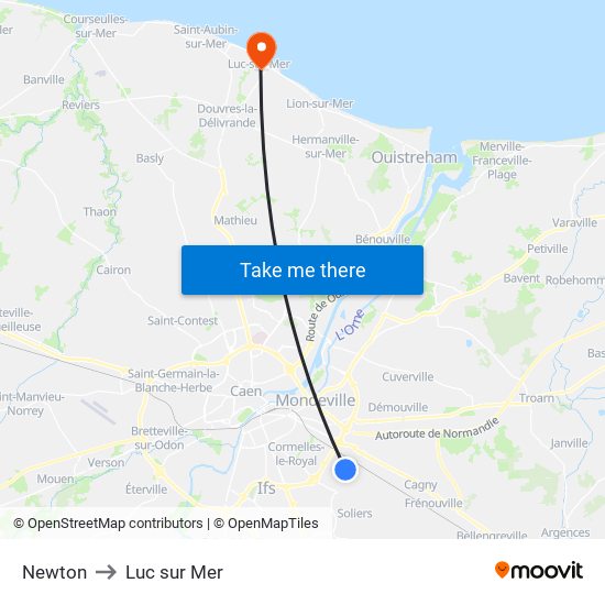 Newton to Luc sur Mer map