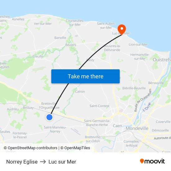 Norrey Eglise to Luc sur Mer map