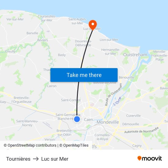 Tournières to Luc sur Mer map