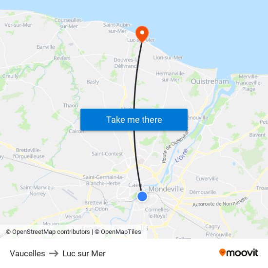 Vaucelles to Luc sur Mer map