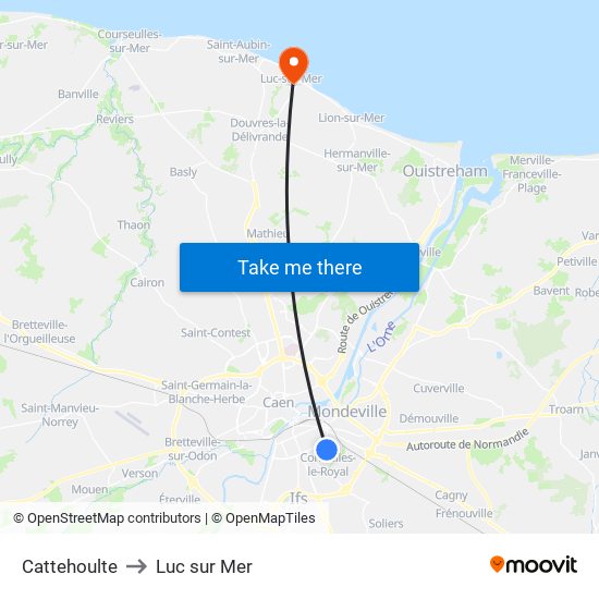 Cattehoulte to Luc sur Mer map