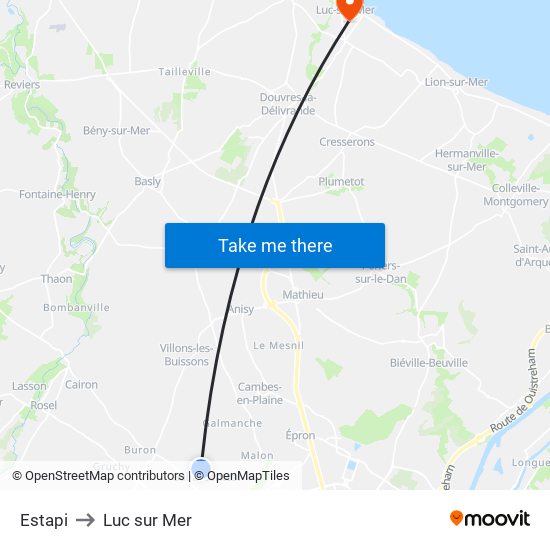 Estapi to Luc sur Mer map
