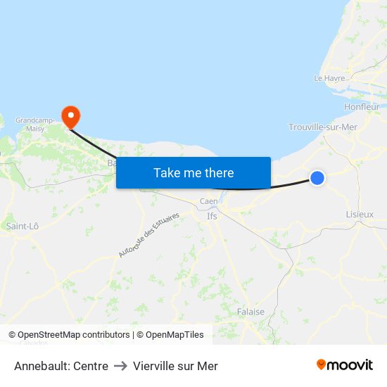 Annebault: Centre to Vierville sur Mer map