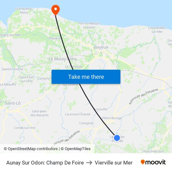 Aunay Sur Odon: Champ De Foire to Vierville sur Mer map