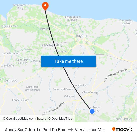 Aunay Sur Odon: Le Pied Du Bois to Vierville sur Mer map