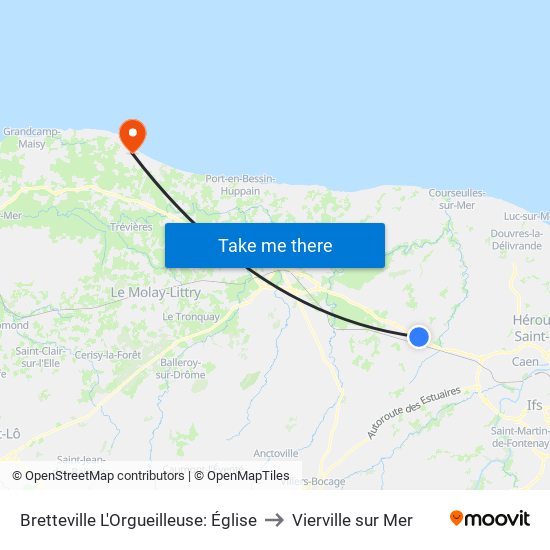 Bretteville L'Orgueilleuse: Église to Vierville sur Mer map