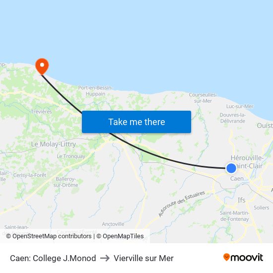 Caen: College J.Monod to Vierville sur Mer map