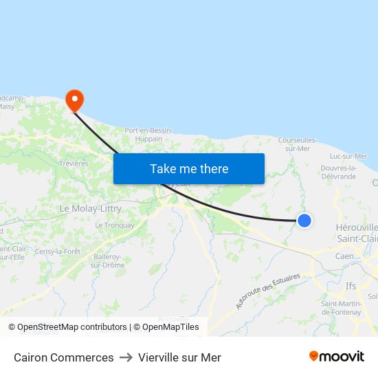 Cairon Commerces to Vierville sur Mer map