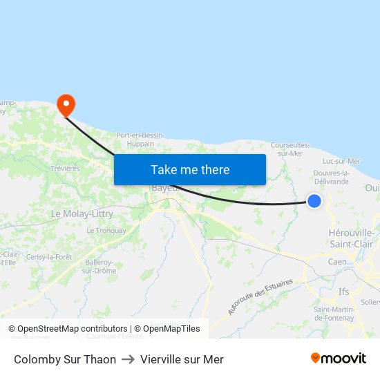 Colomby Sur Thaon to Vierville sur Mer map