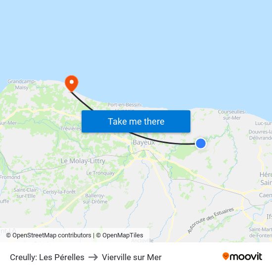 Creully: Les Pérelles to Vierville sur Mer map