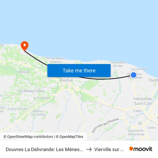Douvres La Delivrande: Les Ménestrels to Vierville sur Mer map