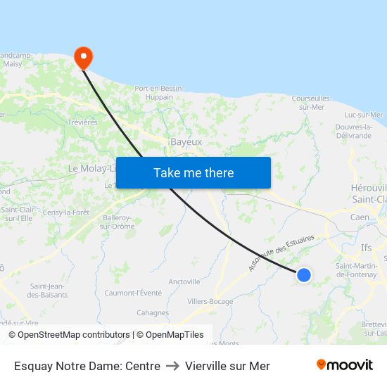 Esquay Notre Dame: Centre to Vierville sur Mer map