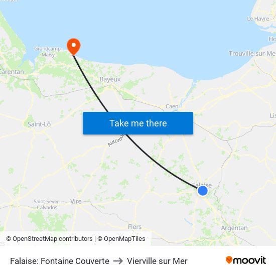 Falaise: Fontaine Couverte to Vierville sur Mer map