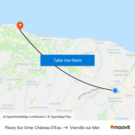 Fleury Sur Orne: Château D'Eau to Vierville sur Mer map